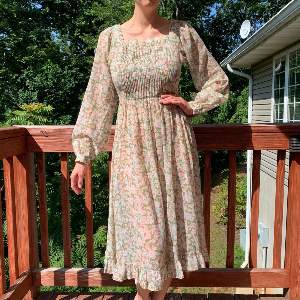 Prairie Floral Dress Vintage Long Sleeve Summer